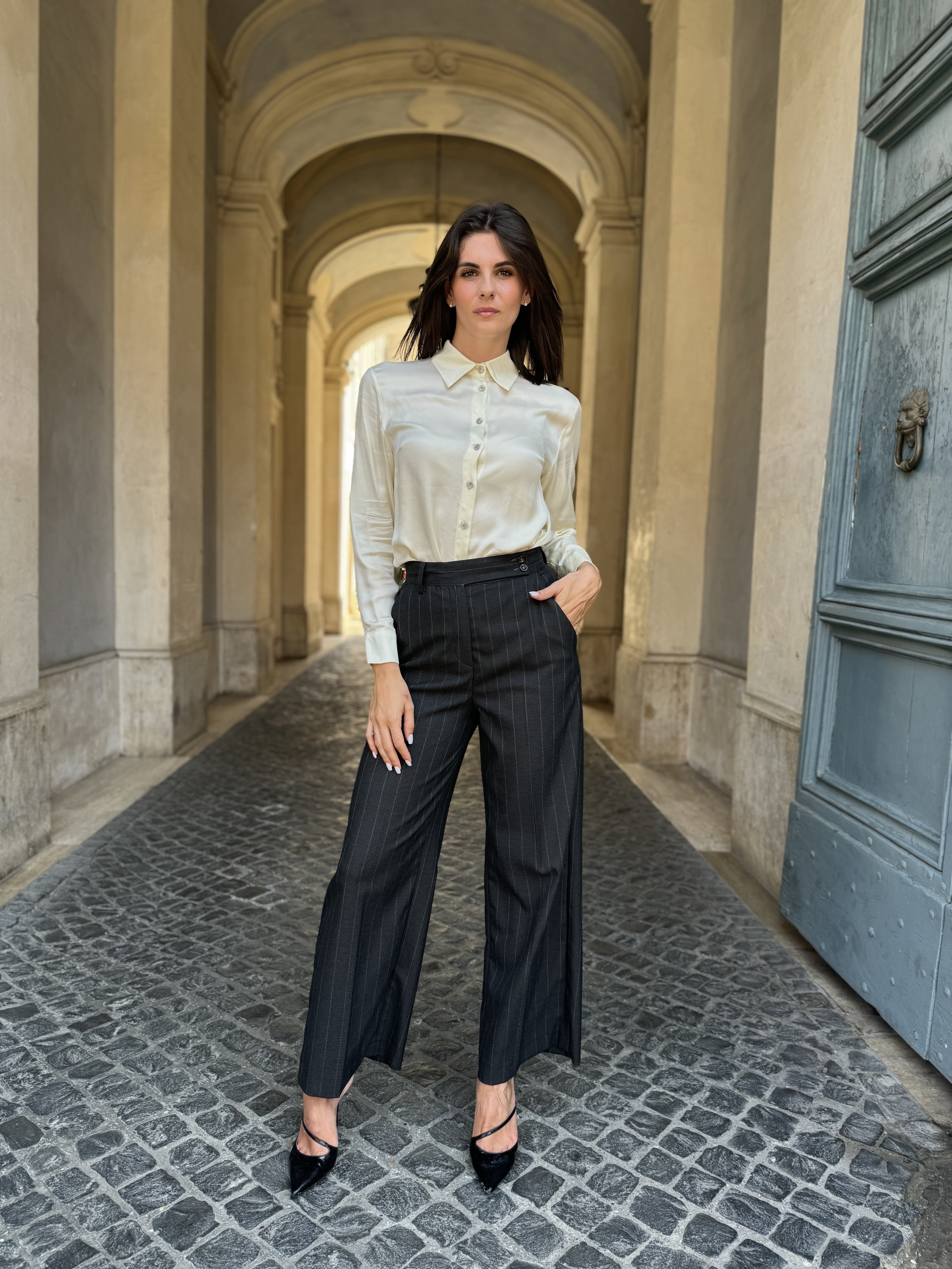 HAPPY 25 - pantalone gessato - ANTRACITE