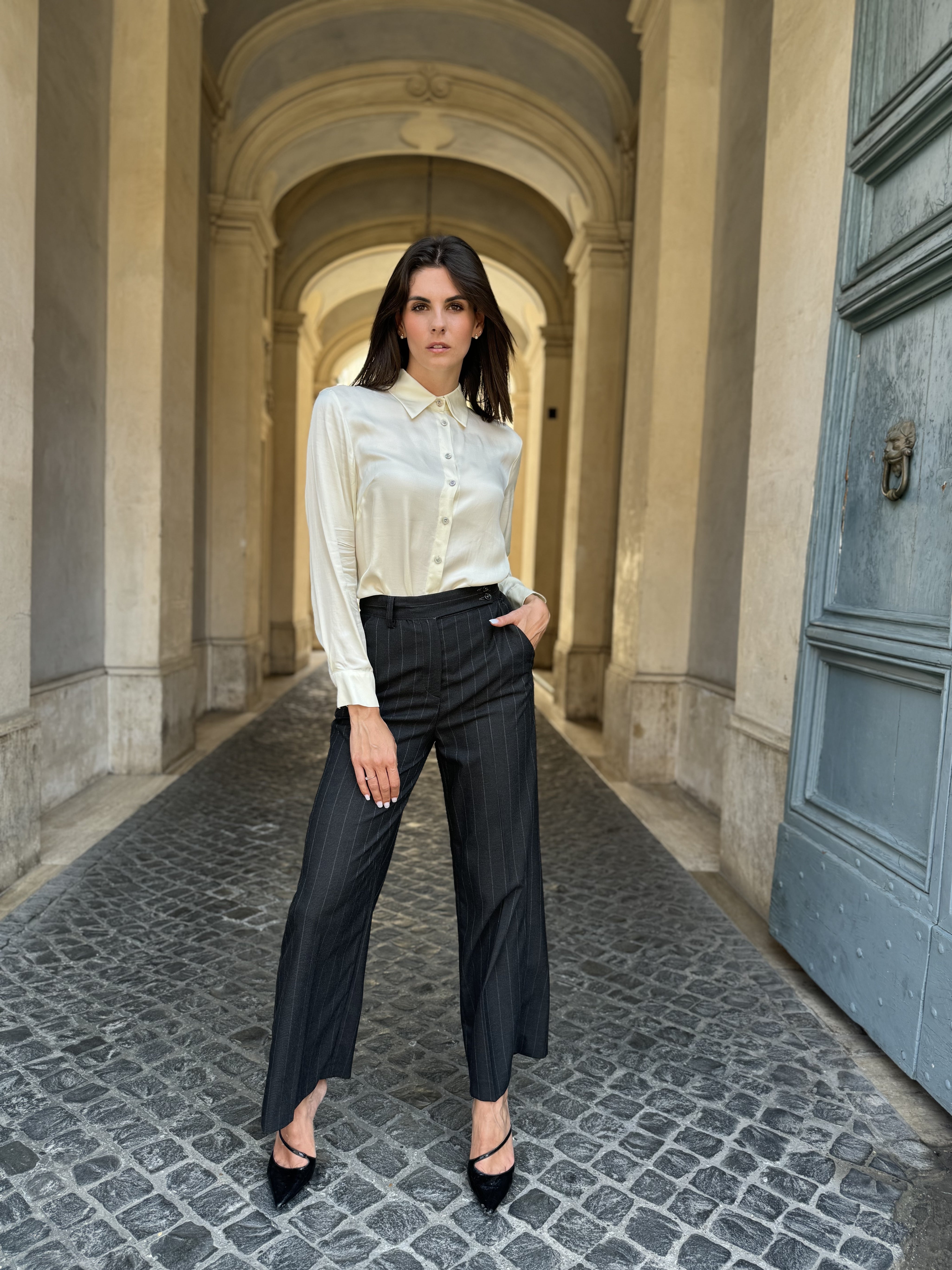 HAPPY 25 - pantalone gessato - ANTRACITE