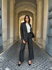 HAPPY 25 - pantalone gessato - ANTRACITE