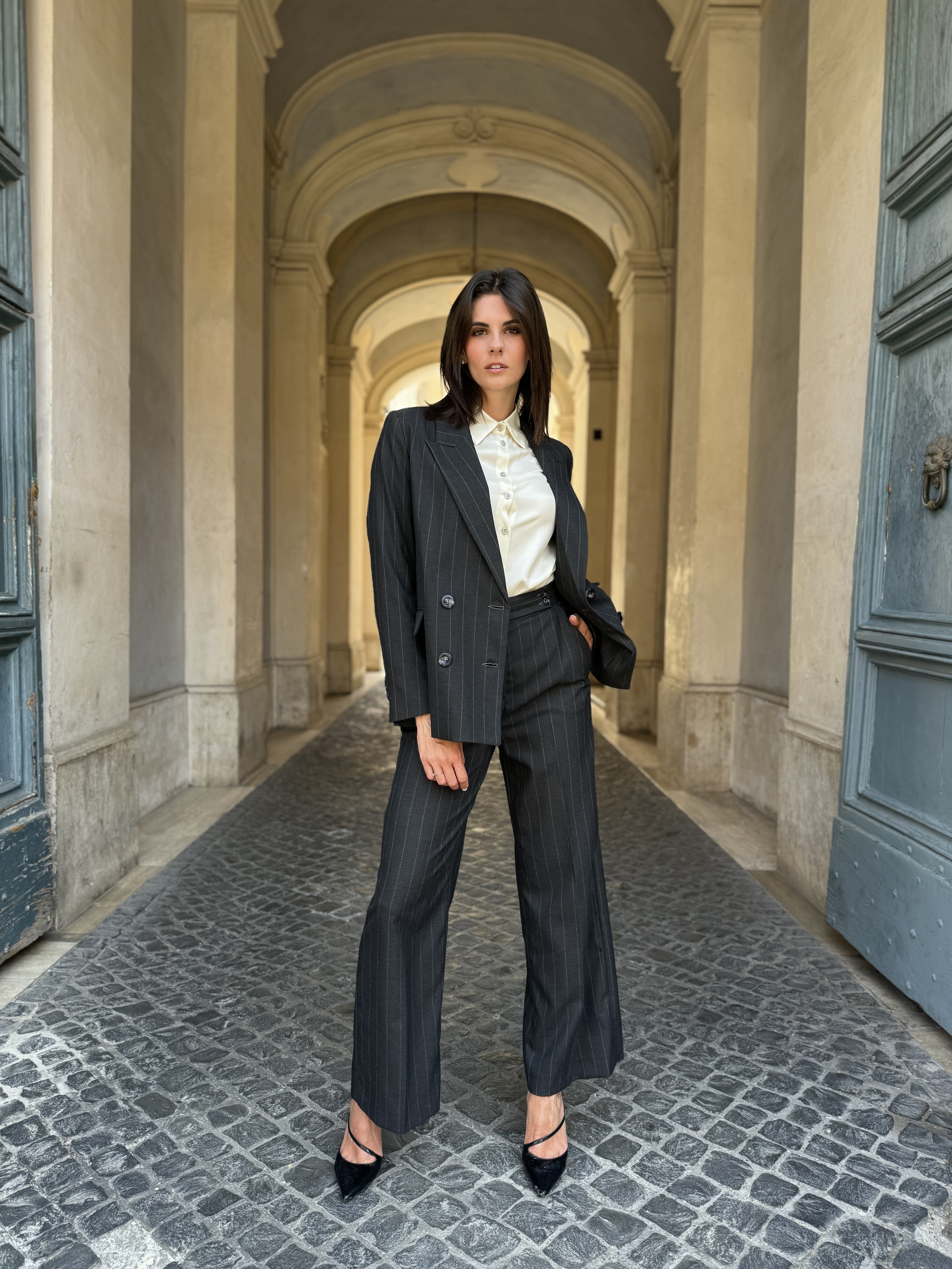 HAPPY 25 - pantalone gessato - ANTRACITE