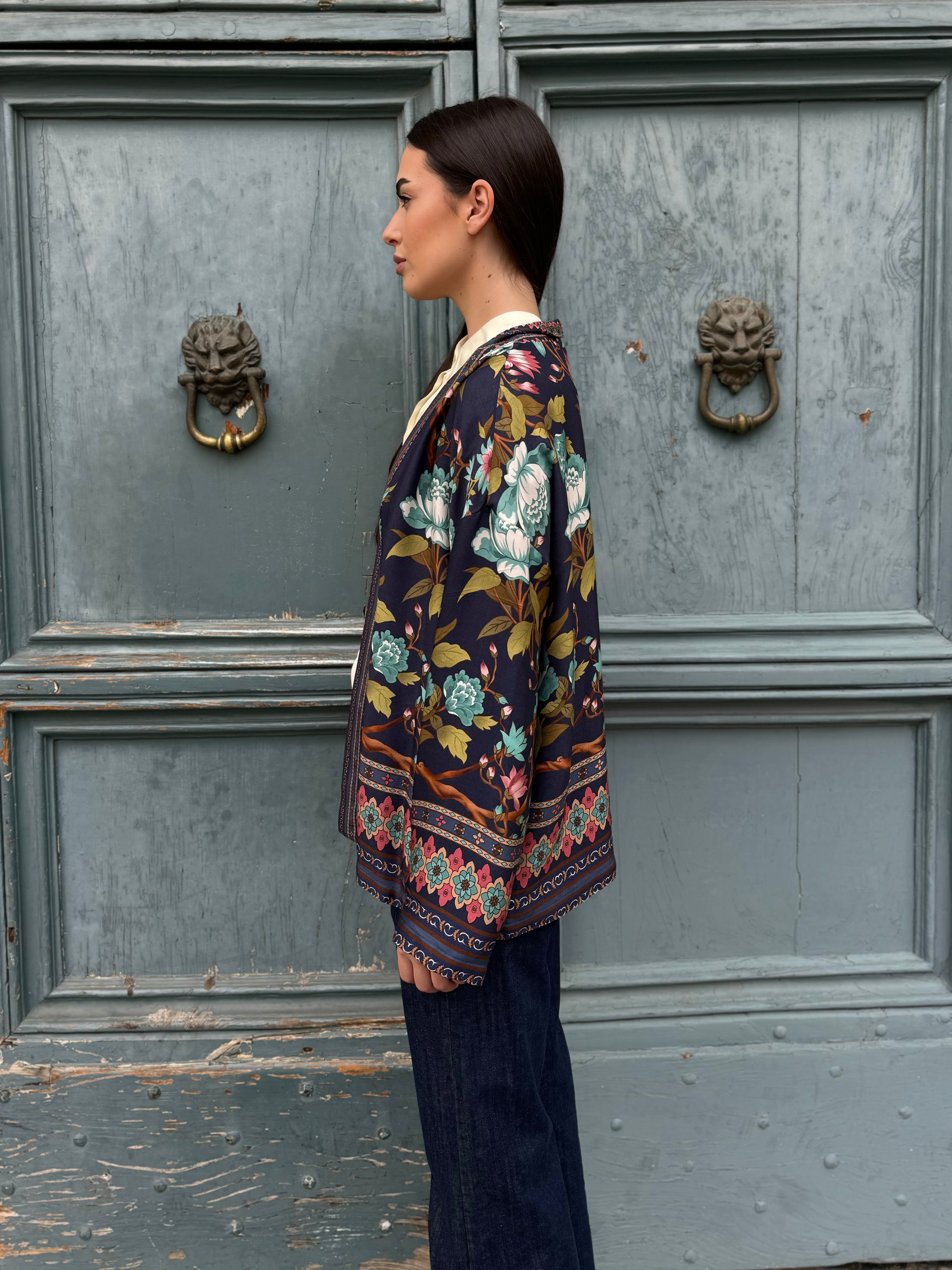 WU-SIDE - giacca kimono fantasia - BLUE