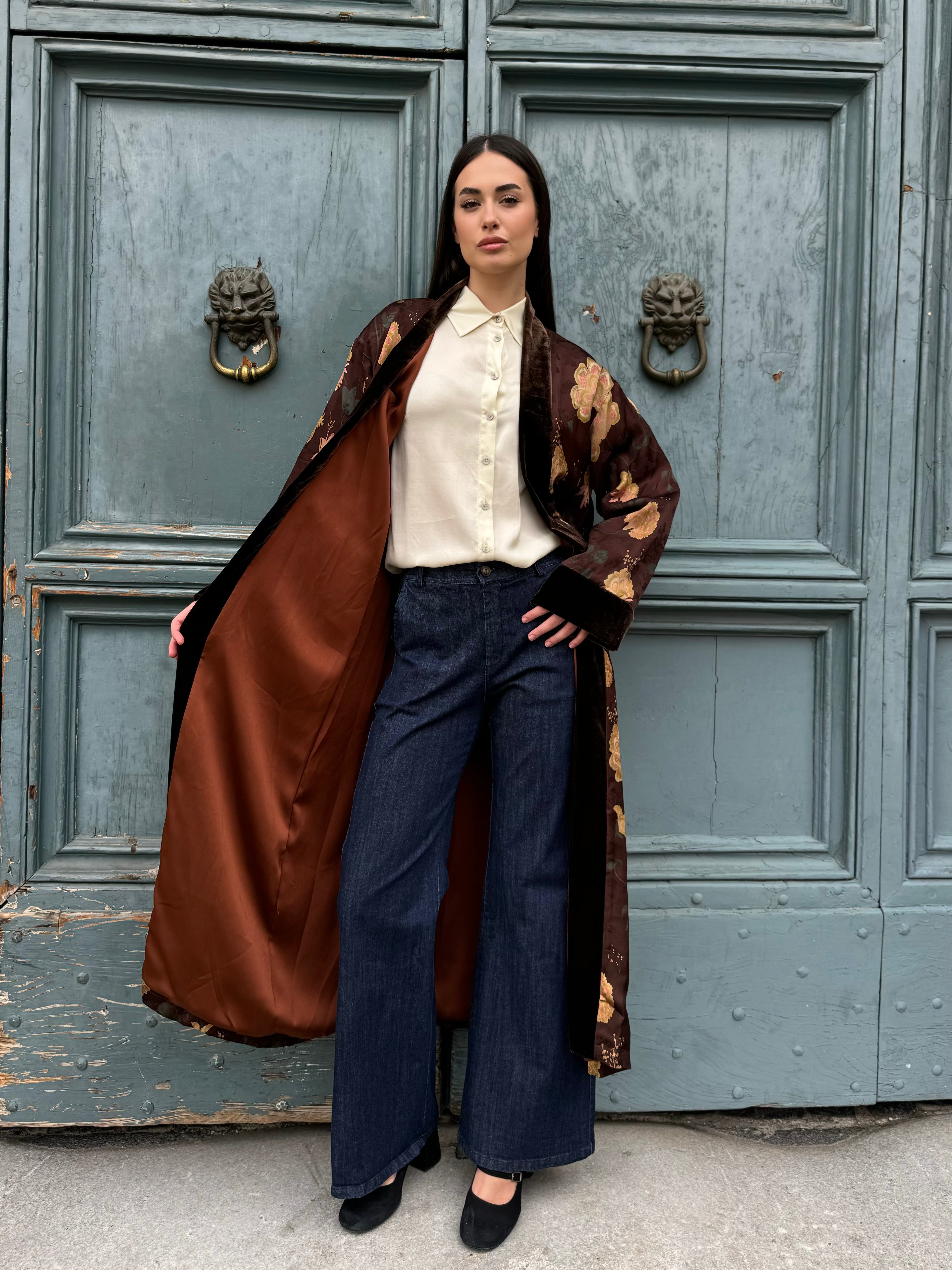 WU-SIDE - kimono jacquard - MARRONE