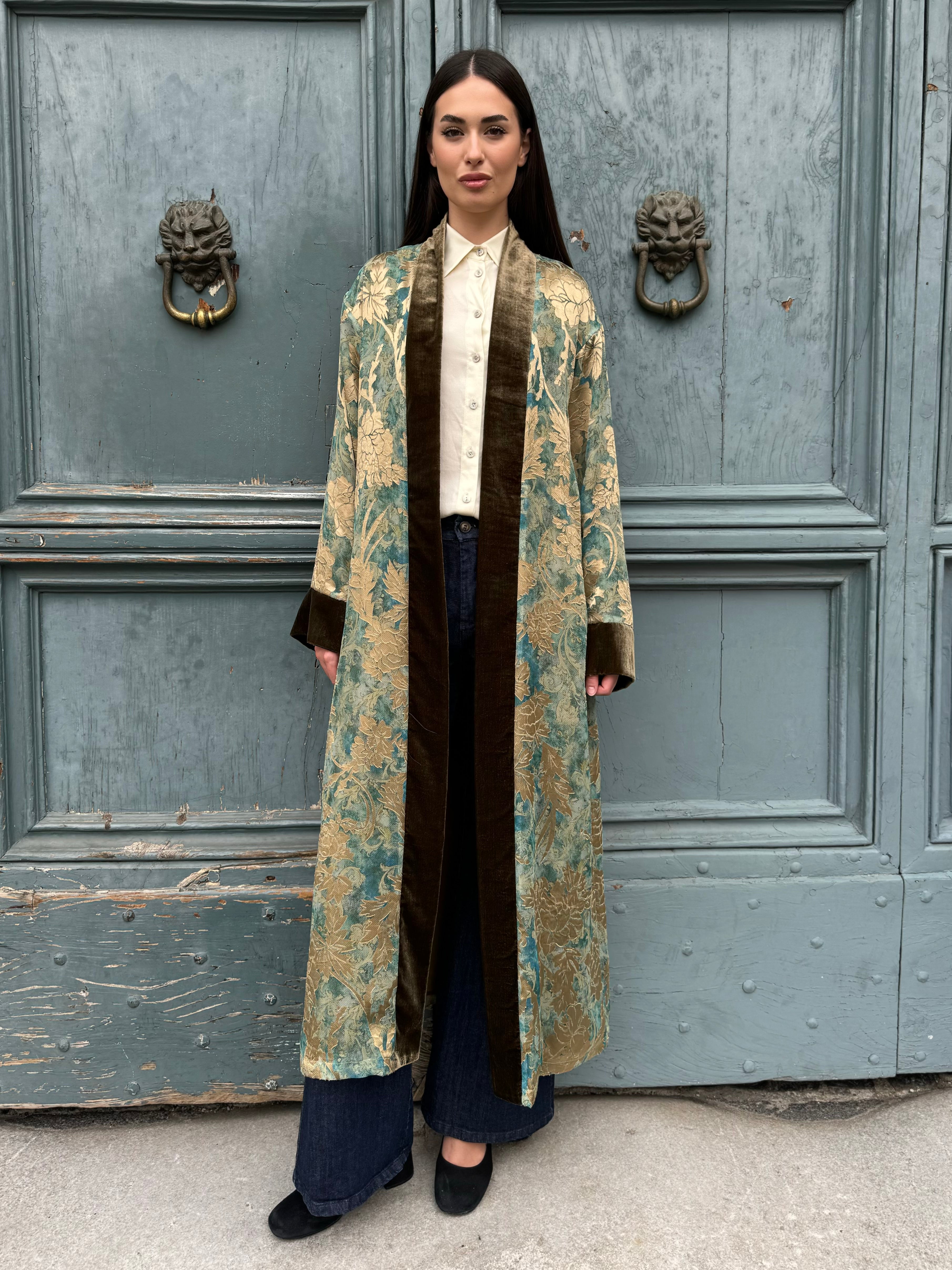 WU-SIDE - kimono jacquard bordi velluto - GOLDEN