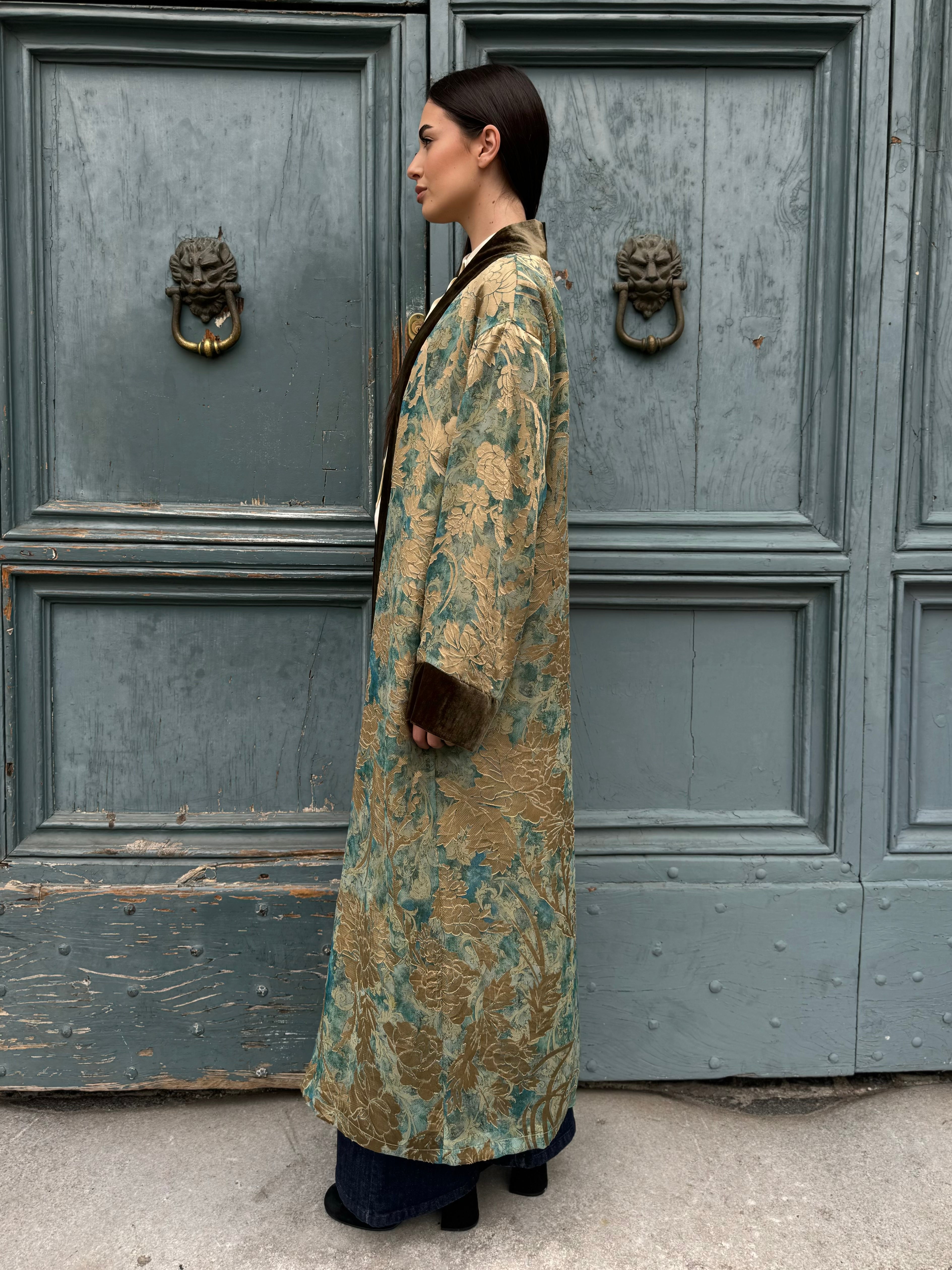 WU-SIDE - kimono jacquard bordi velluto - GOLDEN