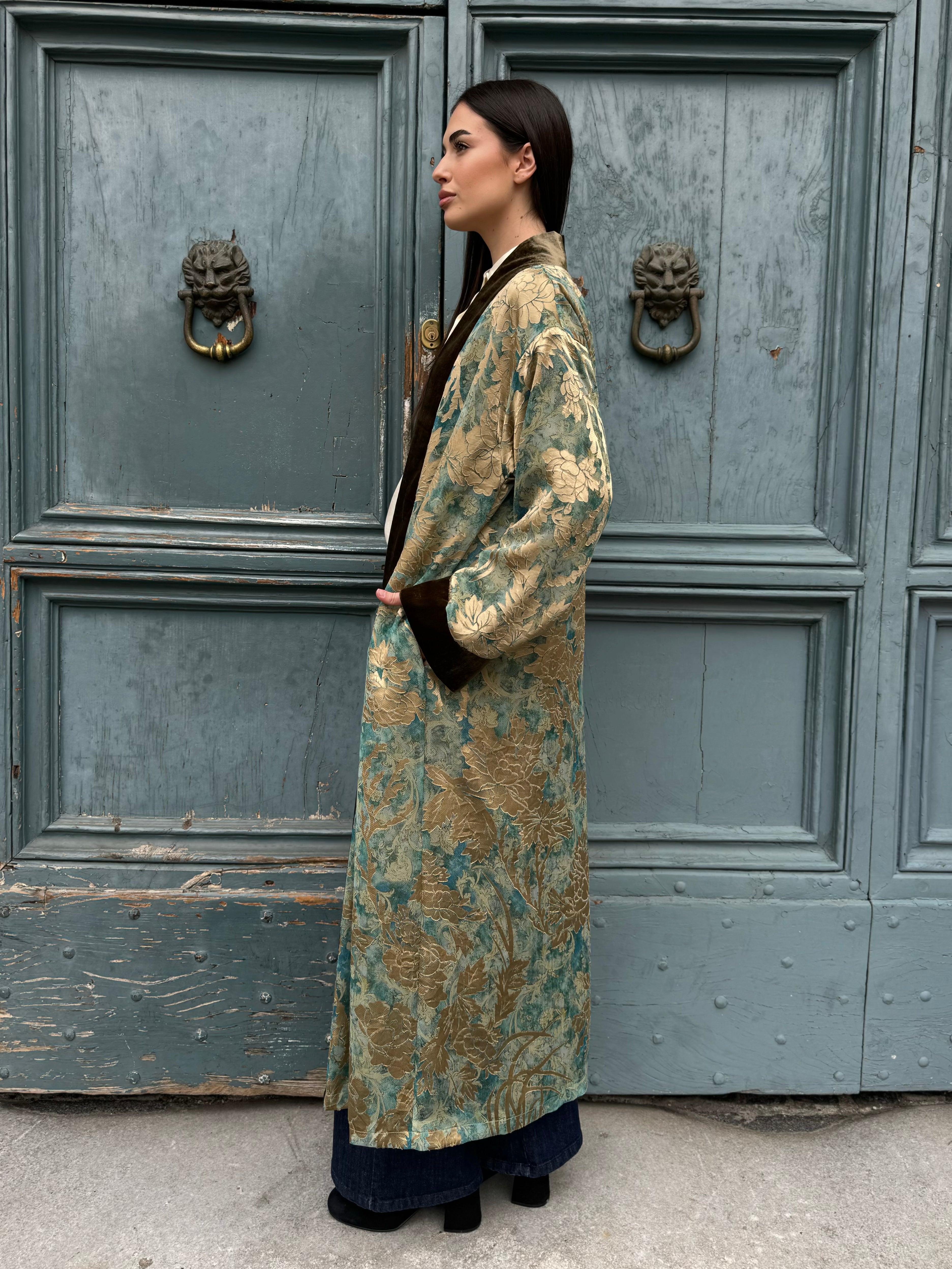 WU-SIDE - kimono jacquard bordi velluto - GOLDEN