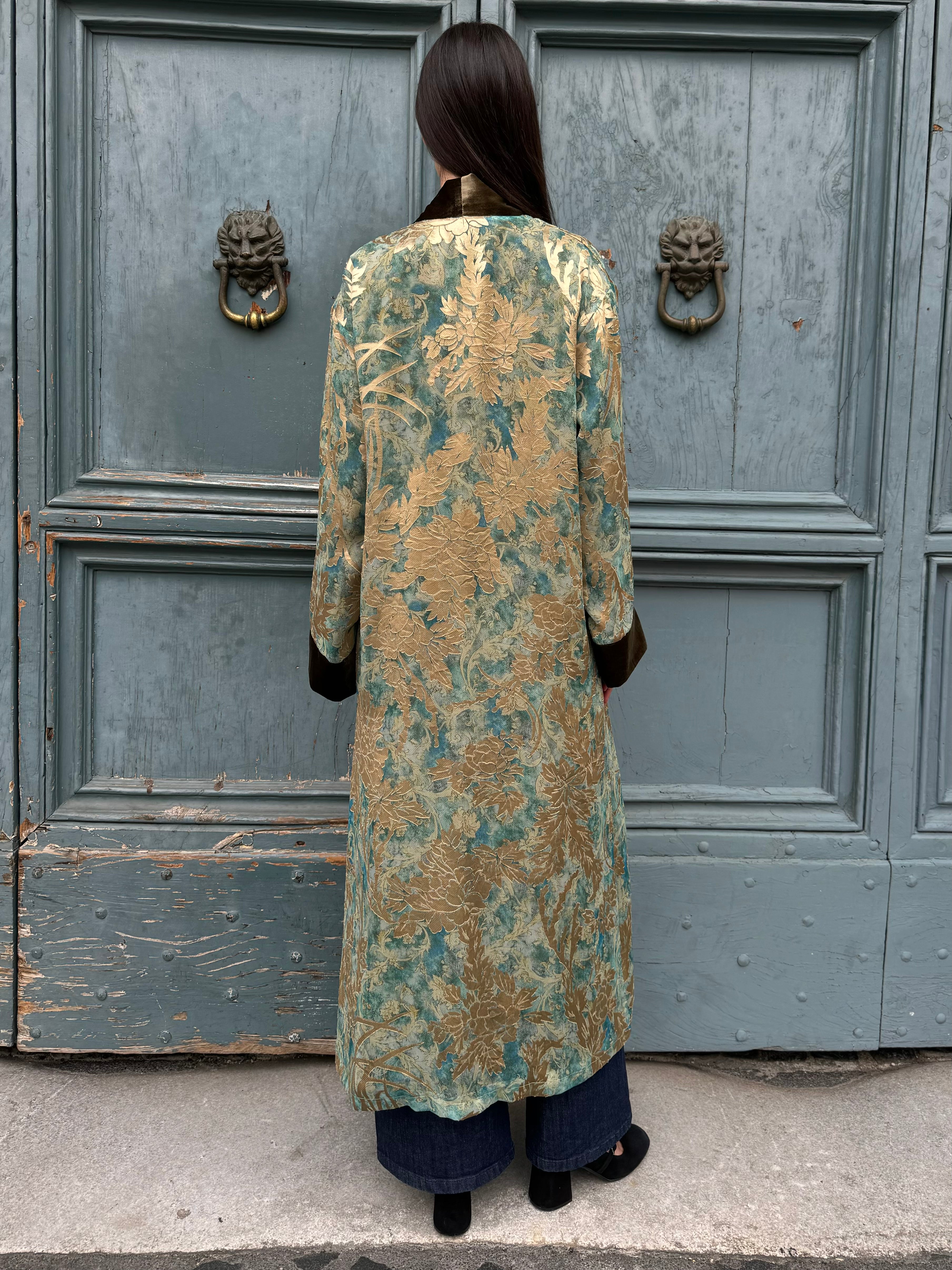 WU-SIDE - kimono jacquard bordi velluto - GOLDEN