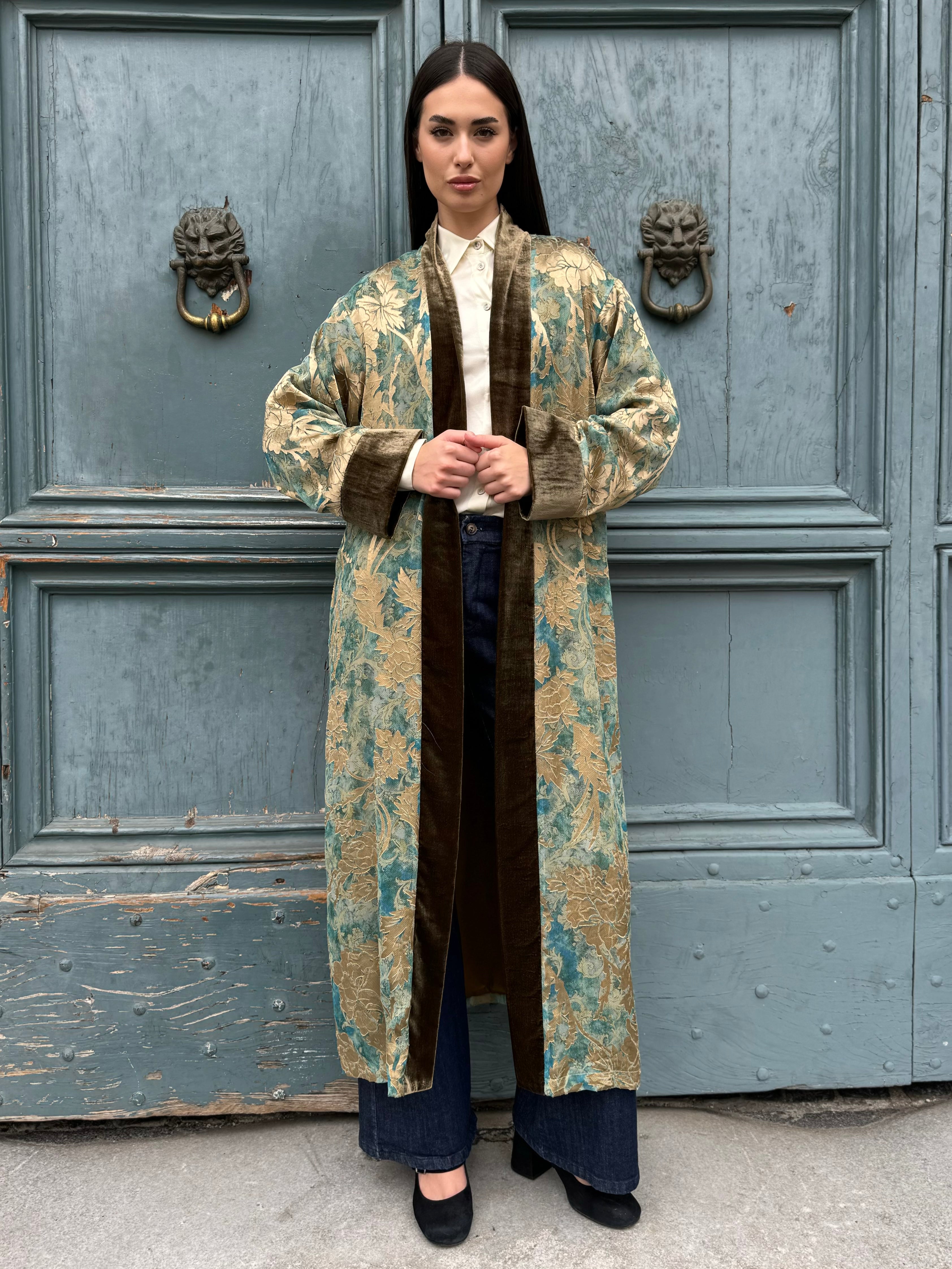 WU-SIDE - kimono jacquard bordi velluto - GOLDEN