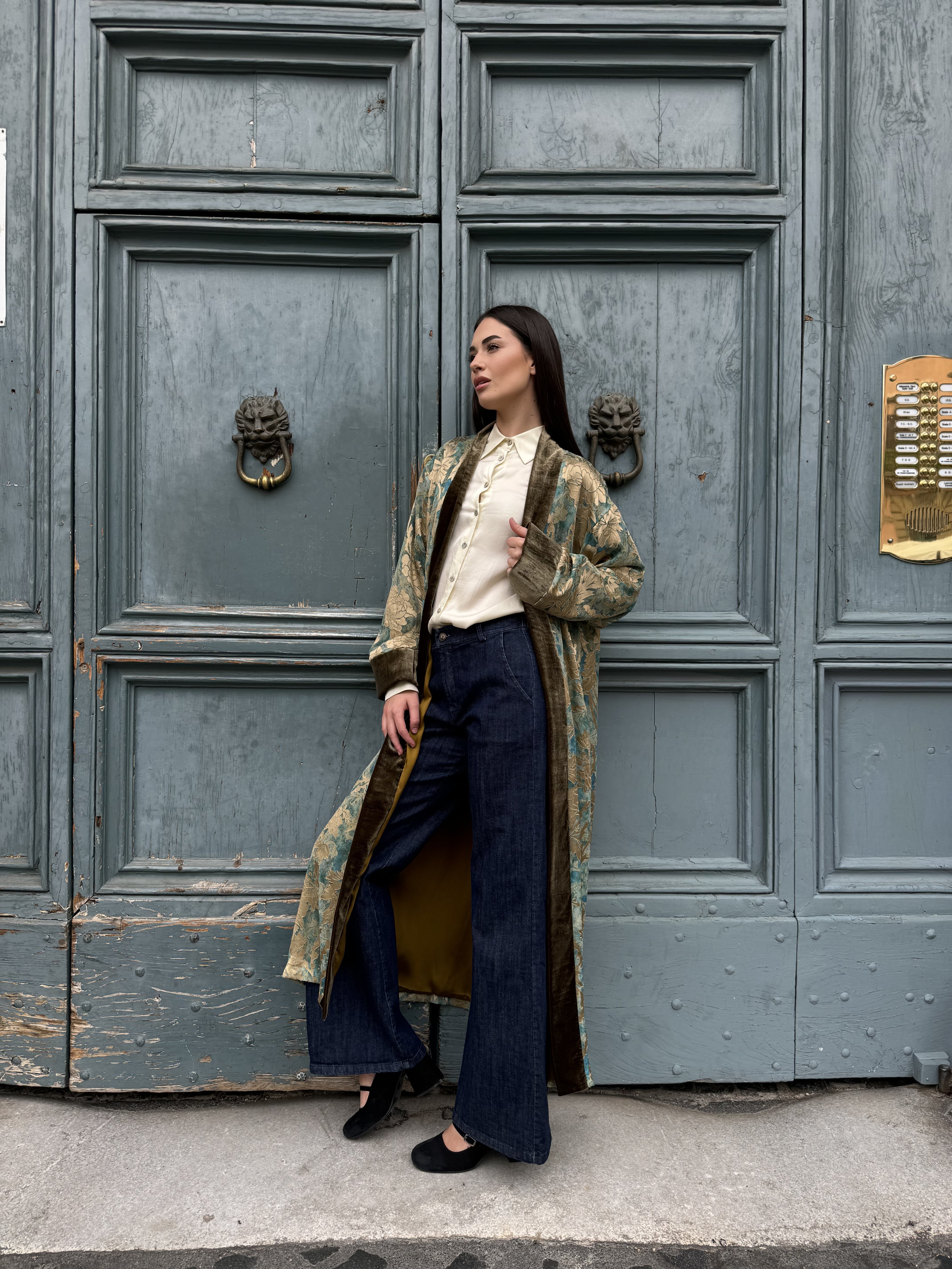 WU-SIDE - kimono jacquard bordi velluto - GOLDEN