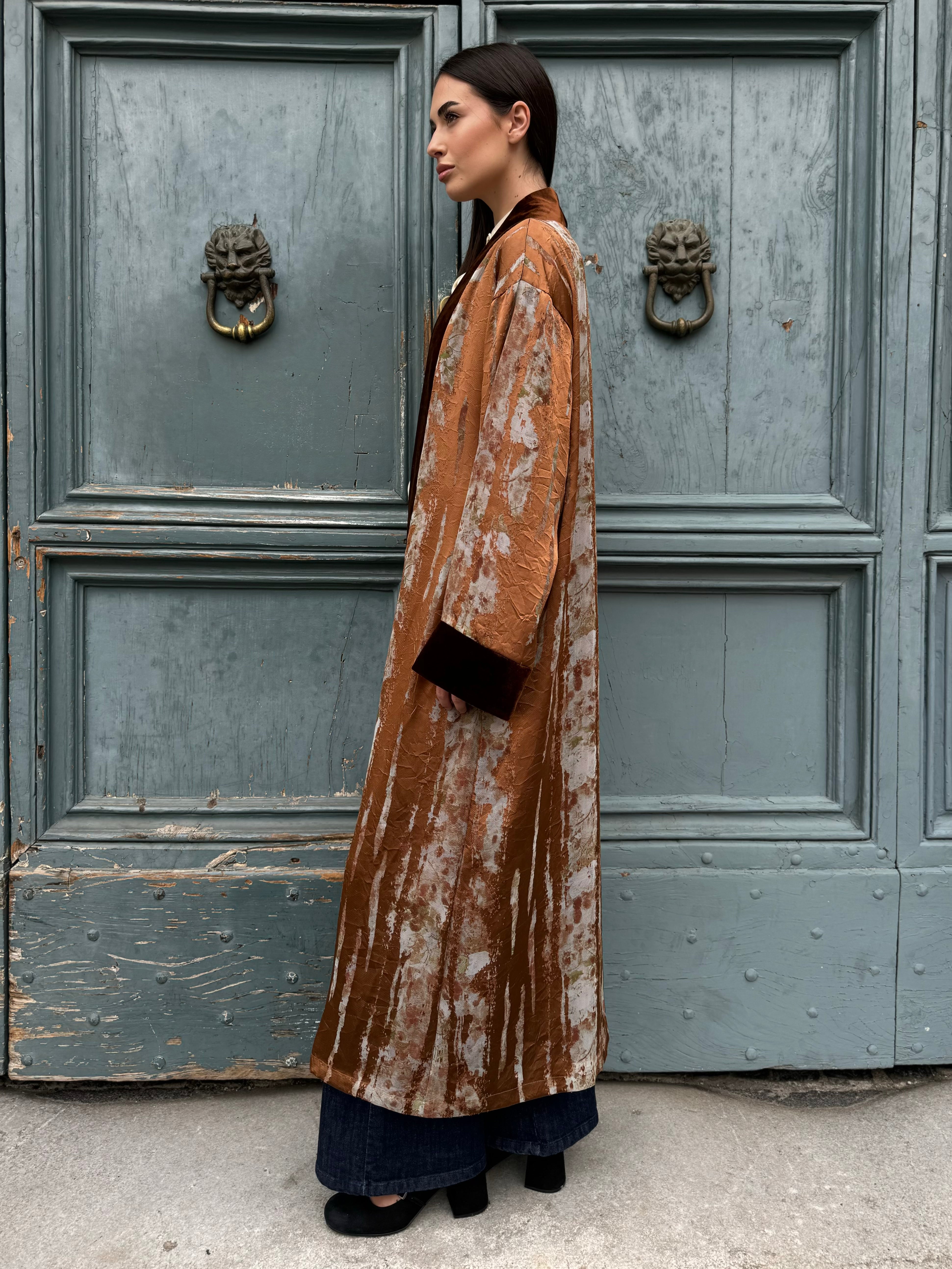 WU-SIDE - kimono jacquard bordi velluto - RAME