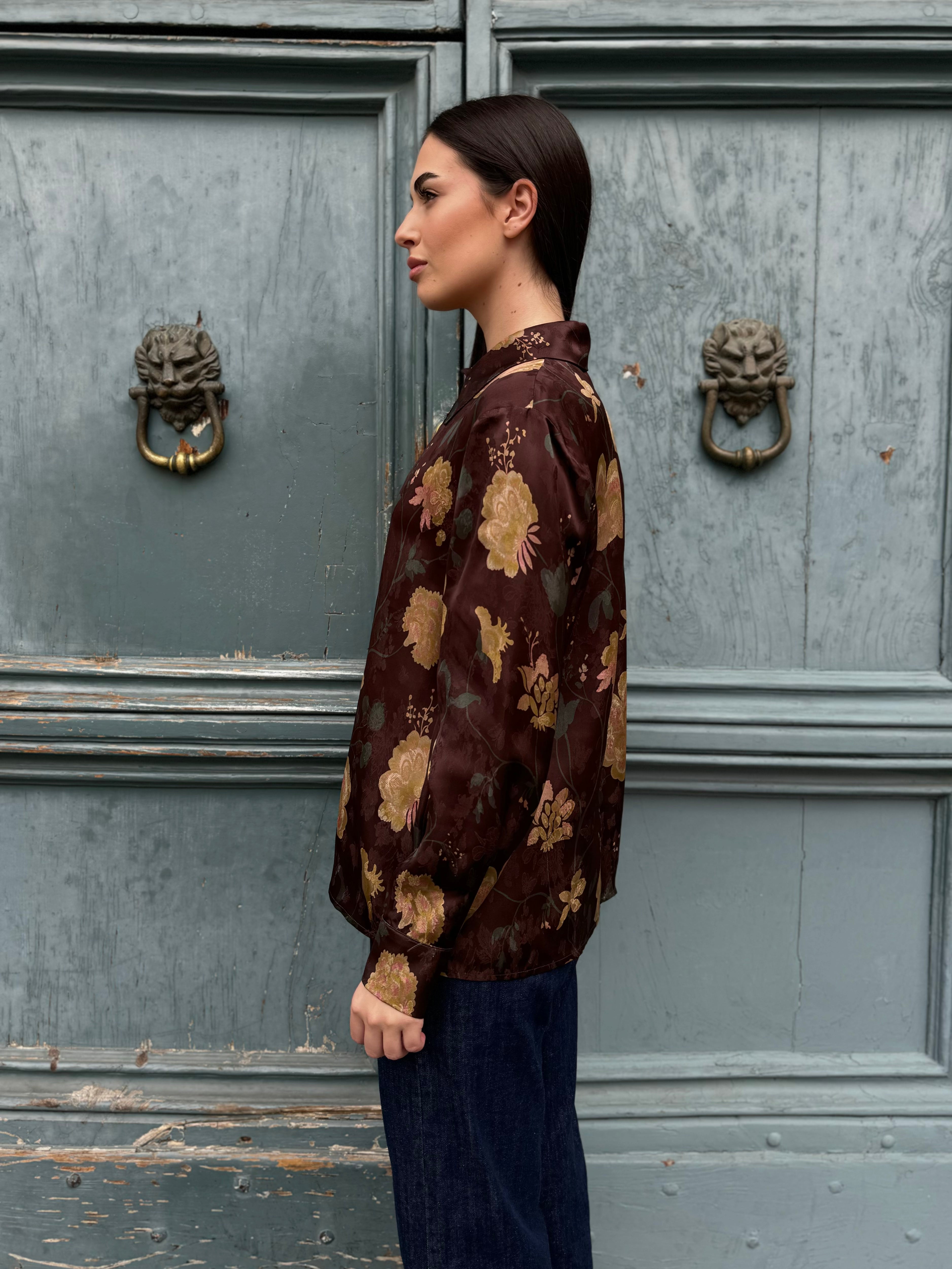 WU-SIDE - camicia jacquard - MARRONE