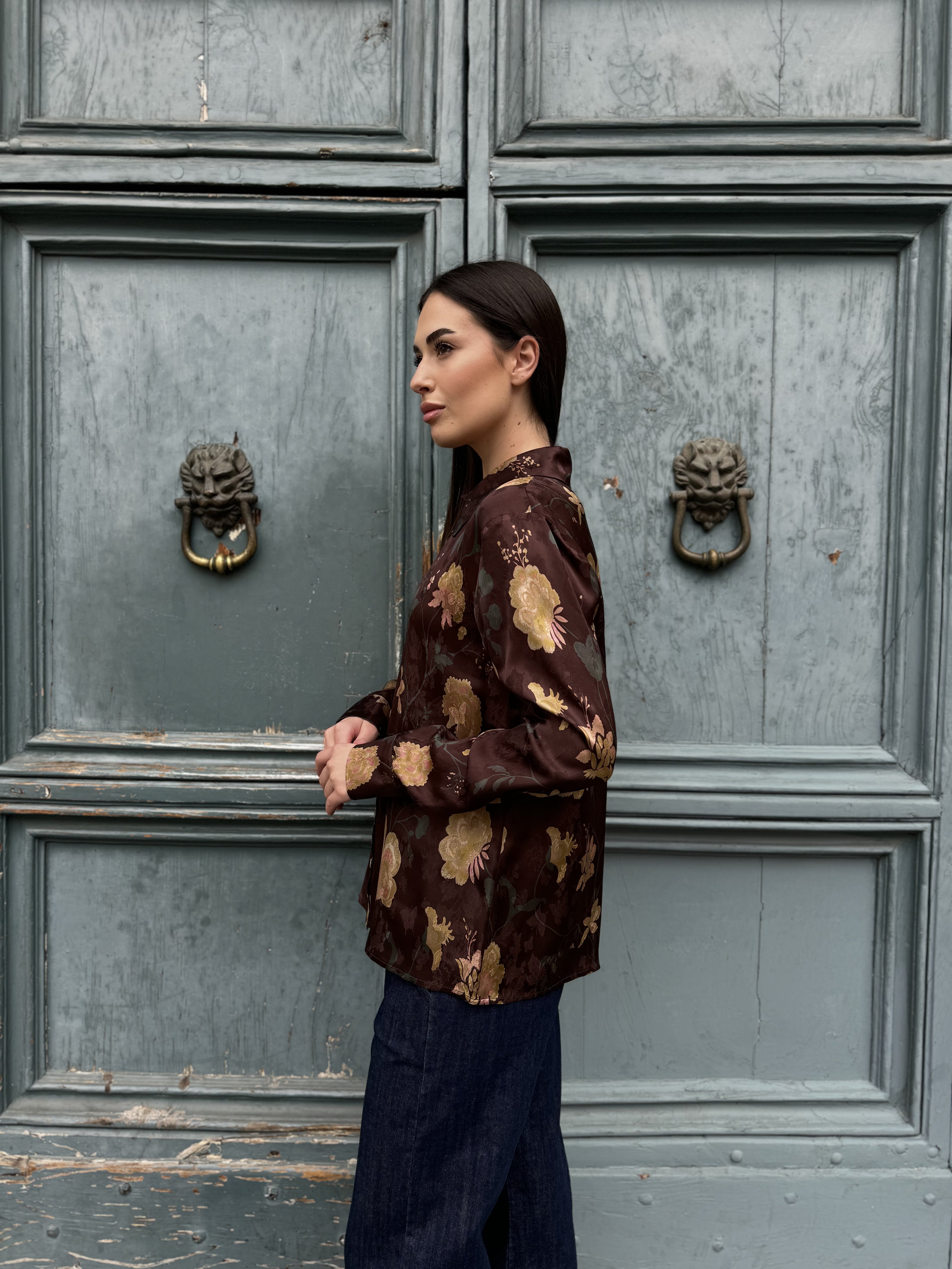 WU-SIDE - camicia jacquard - MARRONE