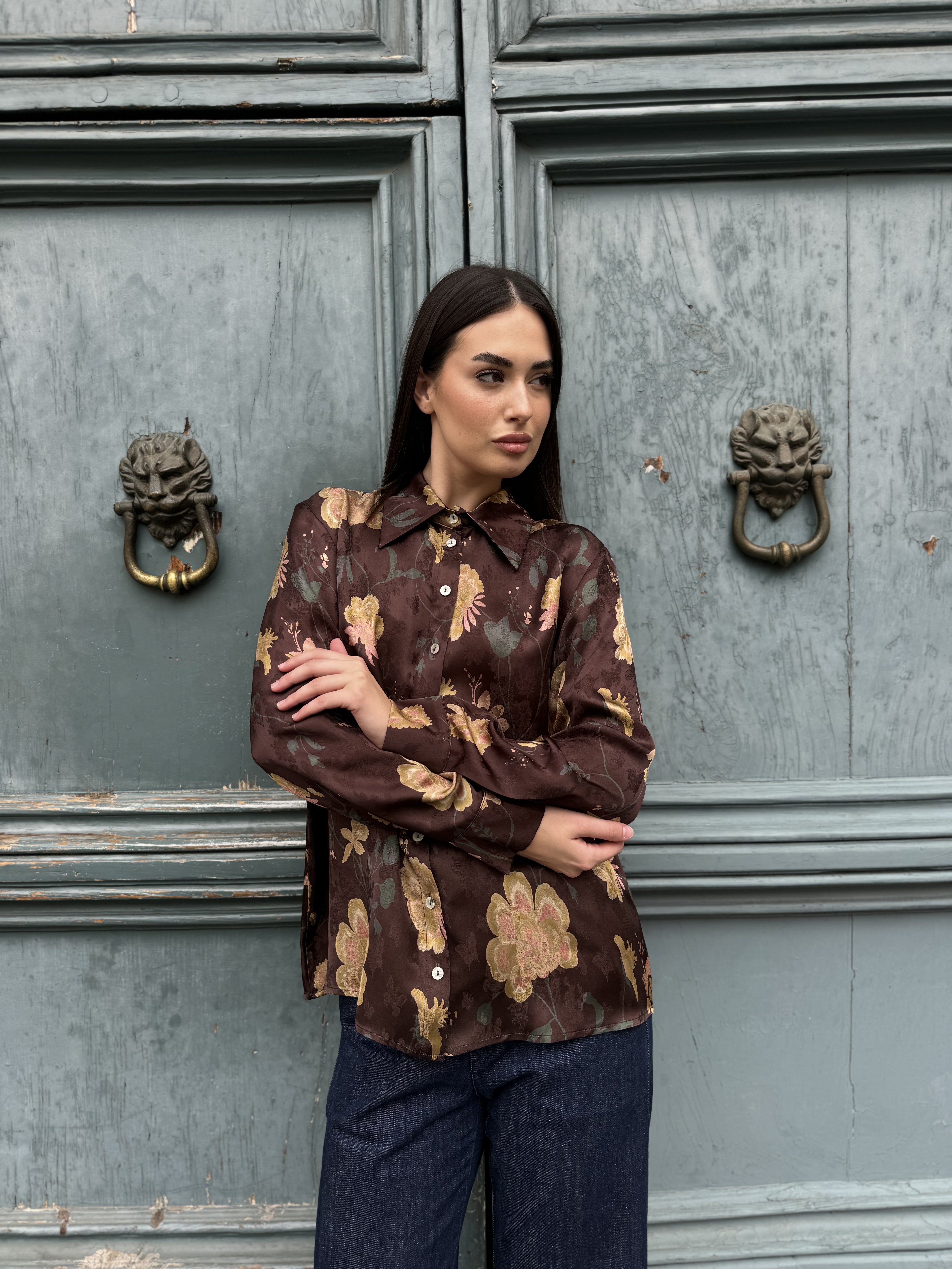 WU-SIDE - camicia jacquard - MARRONE