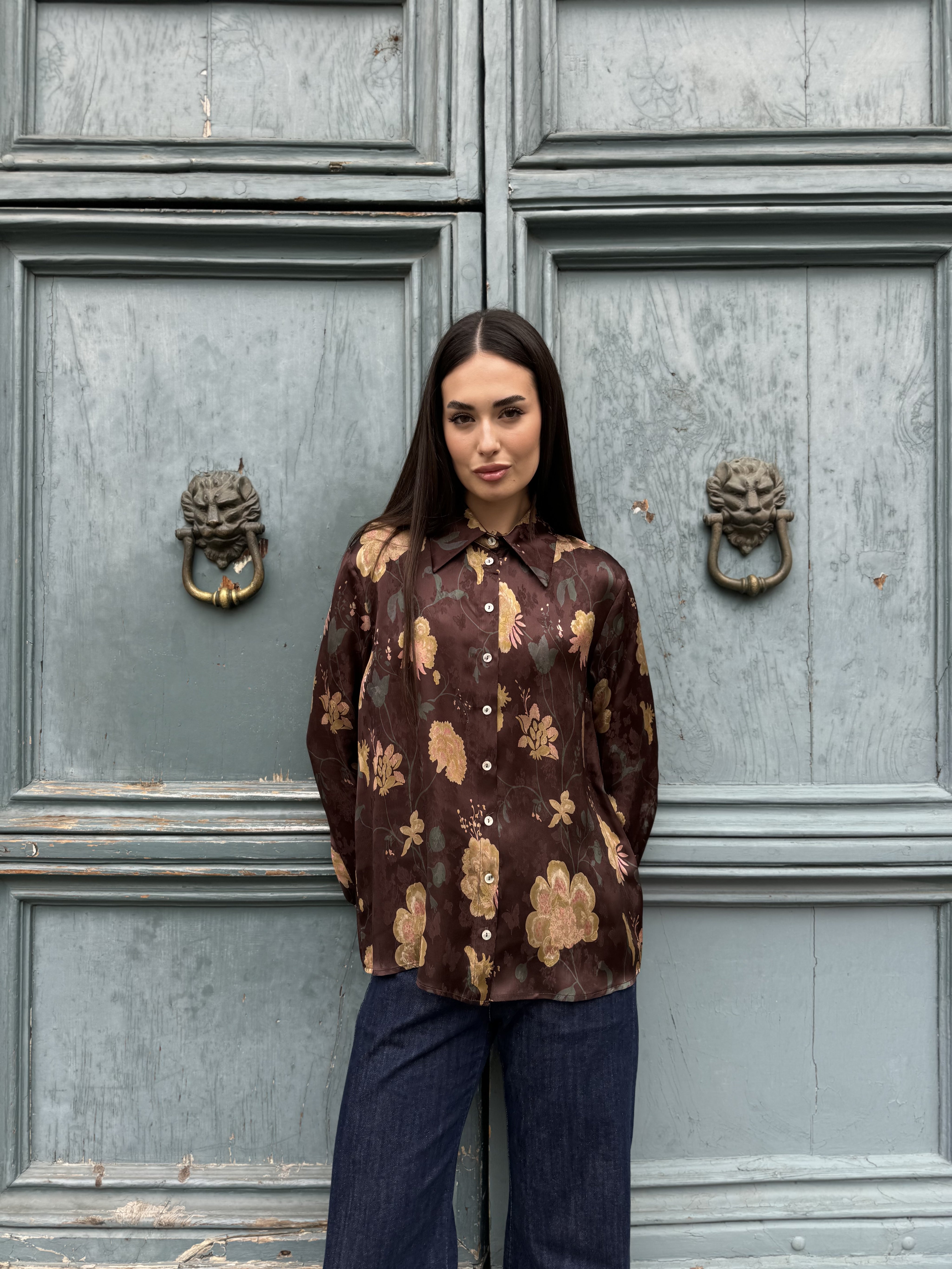 WU-SIDE - camicia jacquard - MARRONE