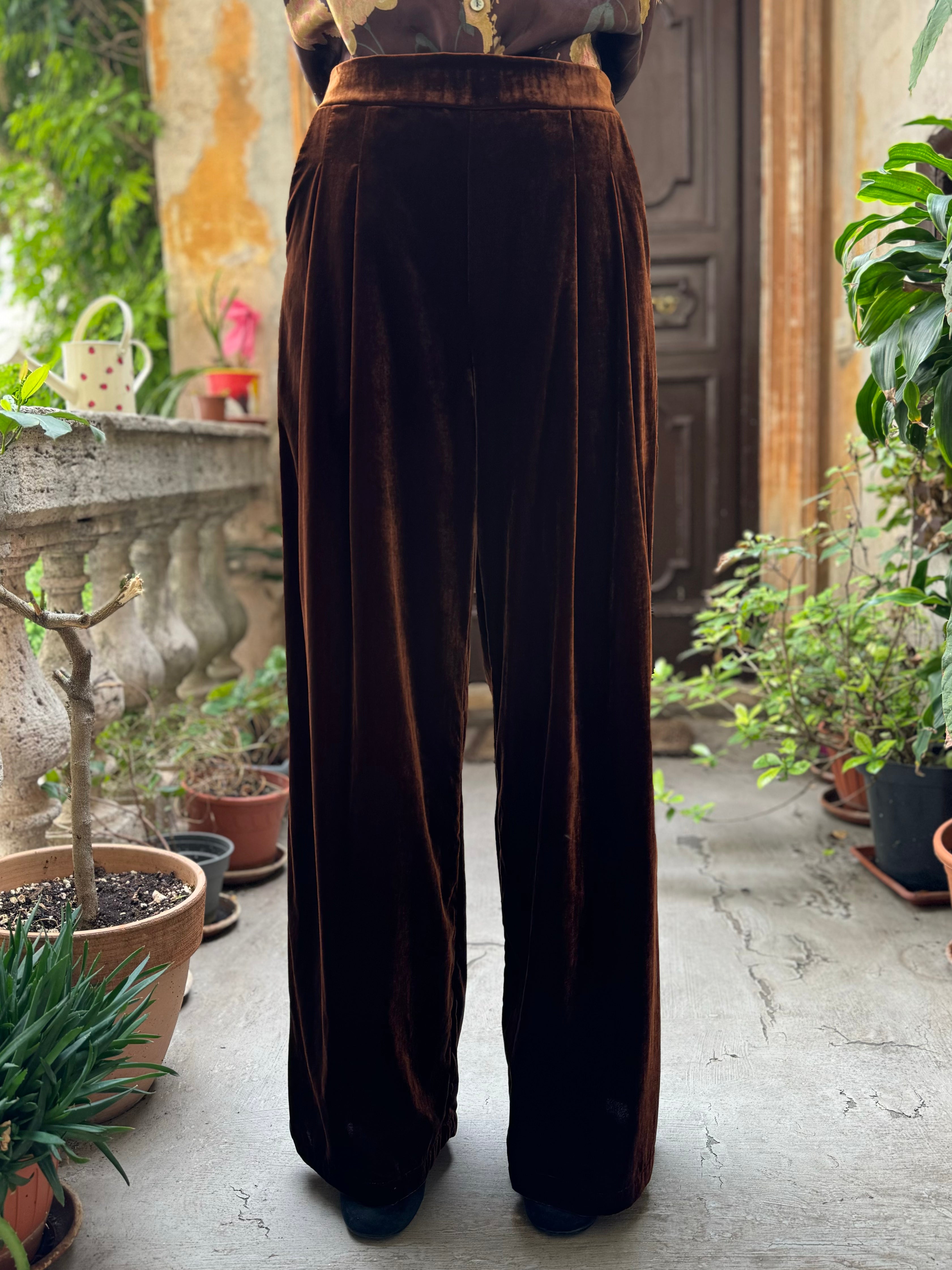 WU-SIDE - pantalone velluto palazzo - RUGGINE