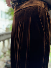 WU-SIDE - pantalone velluto palazzo - RUGGINE