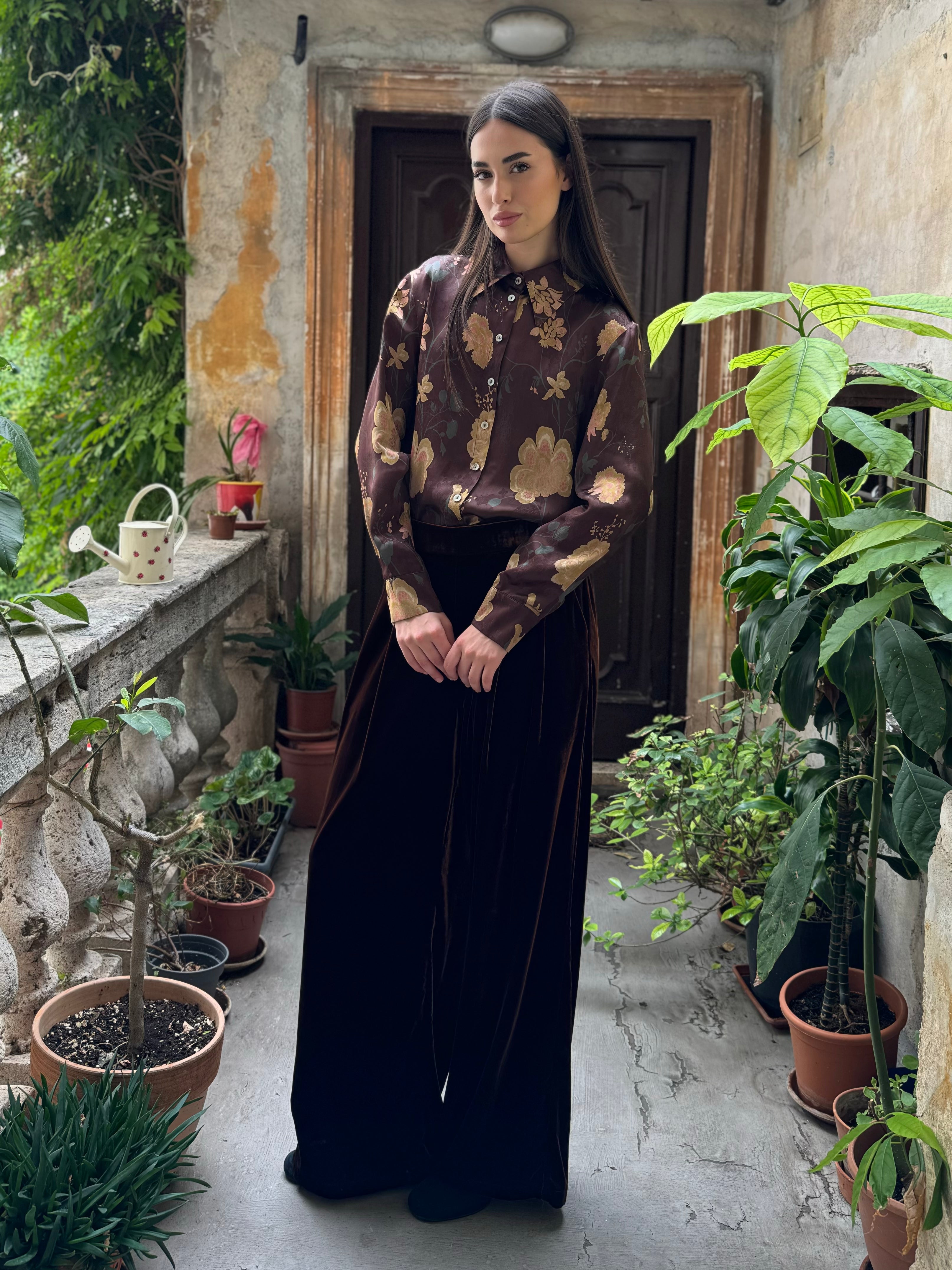 WU-SIDE - pantalone velluto palazzo - RUGGINE