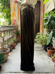 WU-SIDE - pantalone velluto palazzo - OLIO