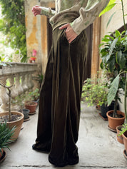 WU-SIDE - pantalone velluto palazzo - OLIO