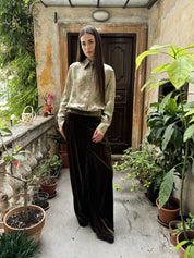 WU-SIDE - pantalone velluto palazzo - OLIO