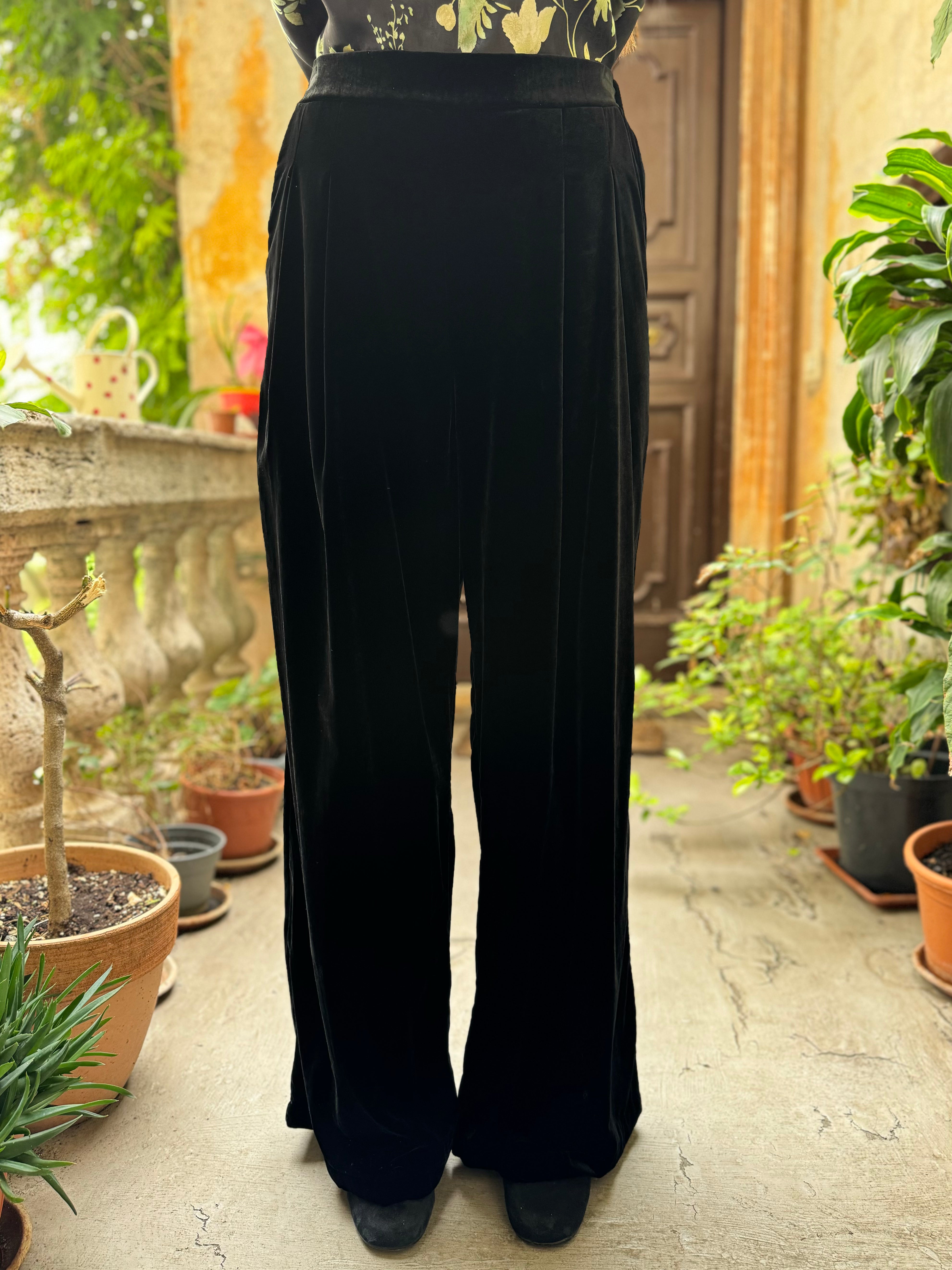 WU-SIDE - pantalone velluto palazzo - NERO