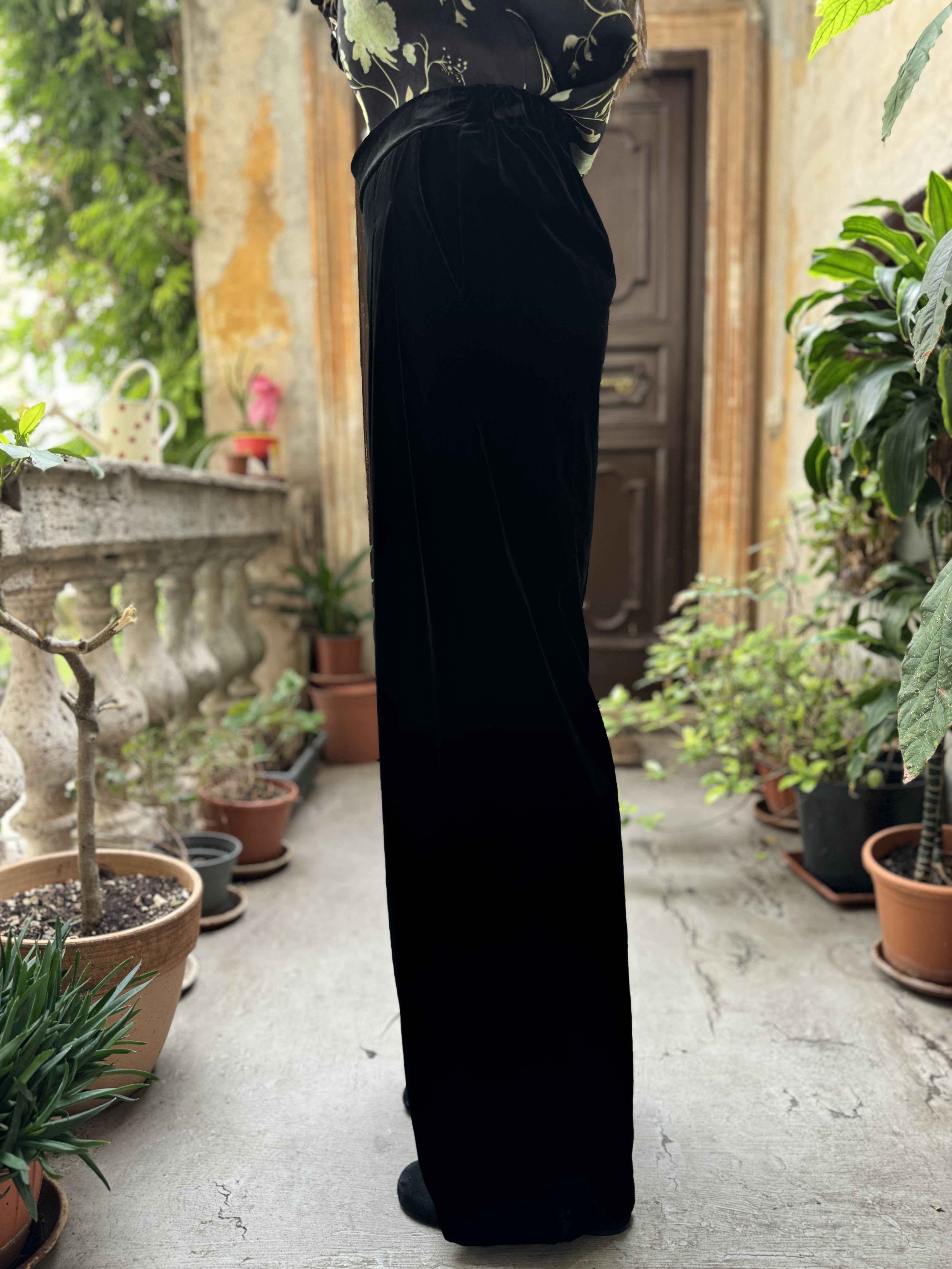 WU-SIDE - pantalone velluto palazzo - NERO