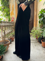 WU-SIDE - pantalone velluto palazzo - NERO