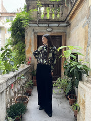 WU-SIDE - pantalone velluto palazzo - NERO
