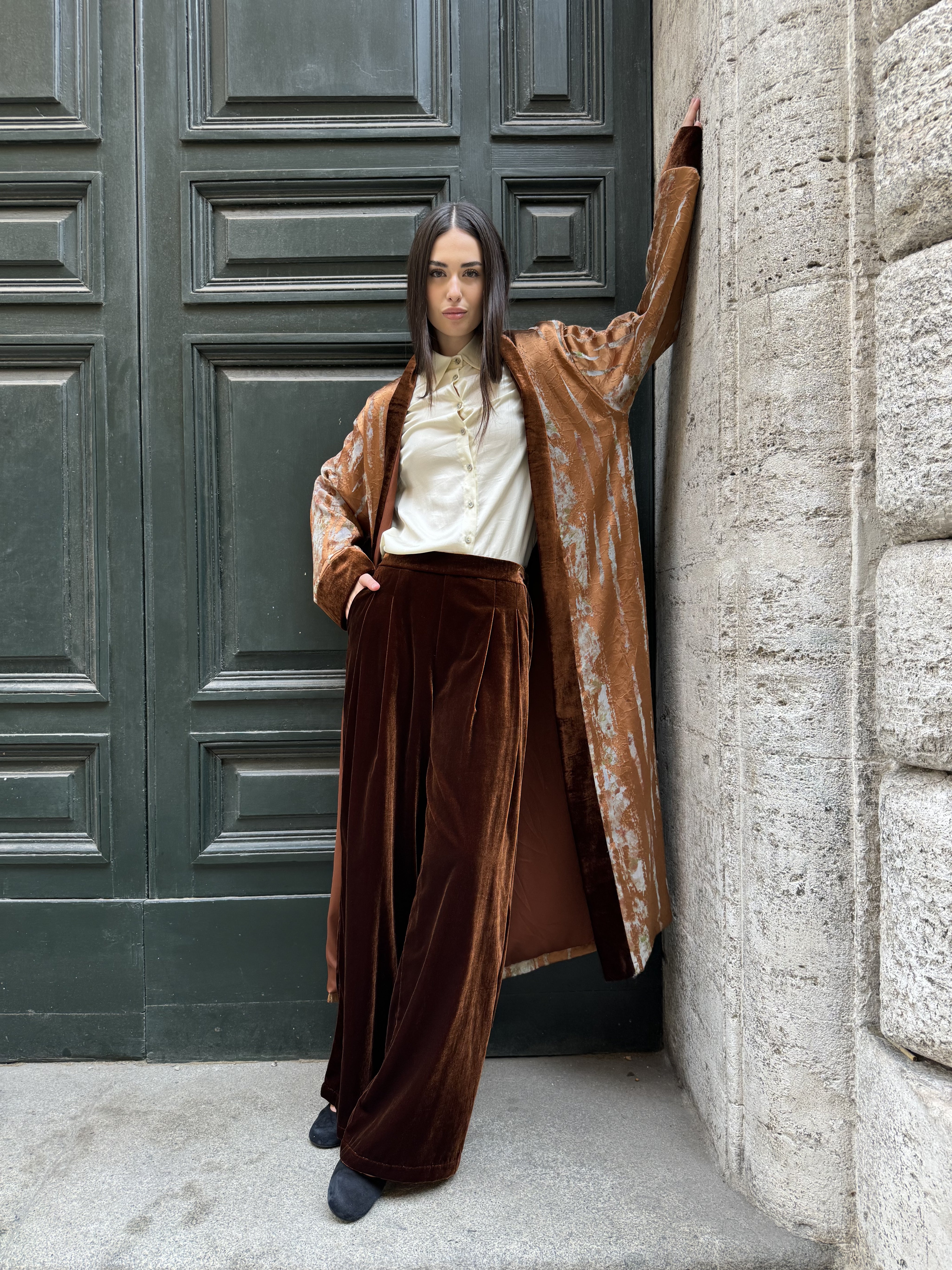 WU-SIDE - kimono jacquard bordi velluto - RAME