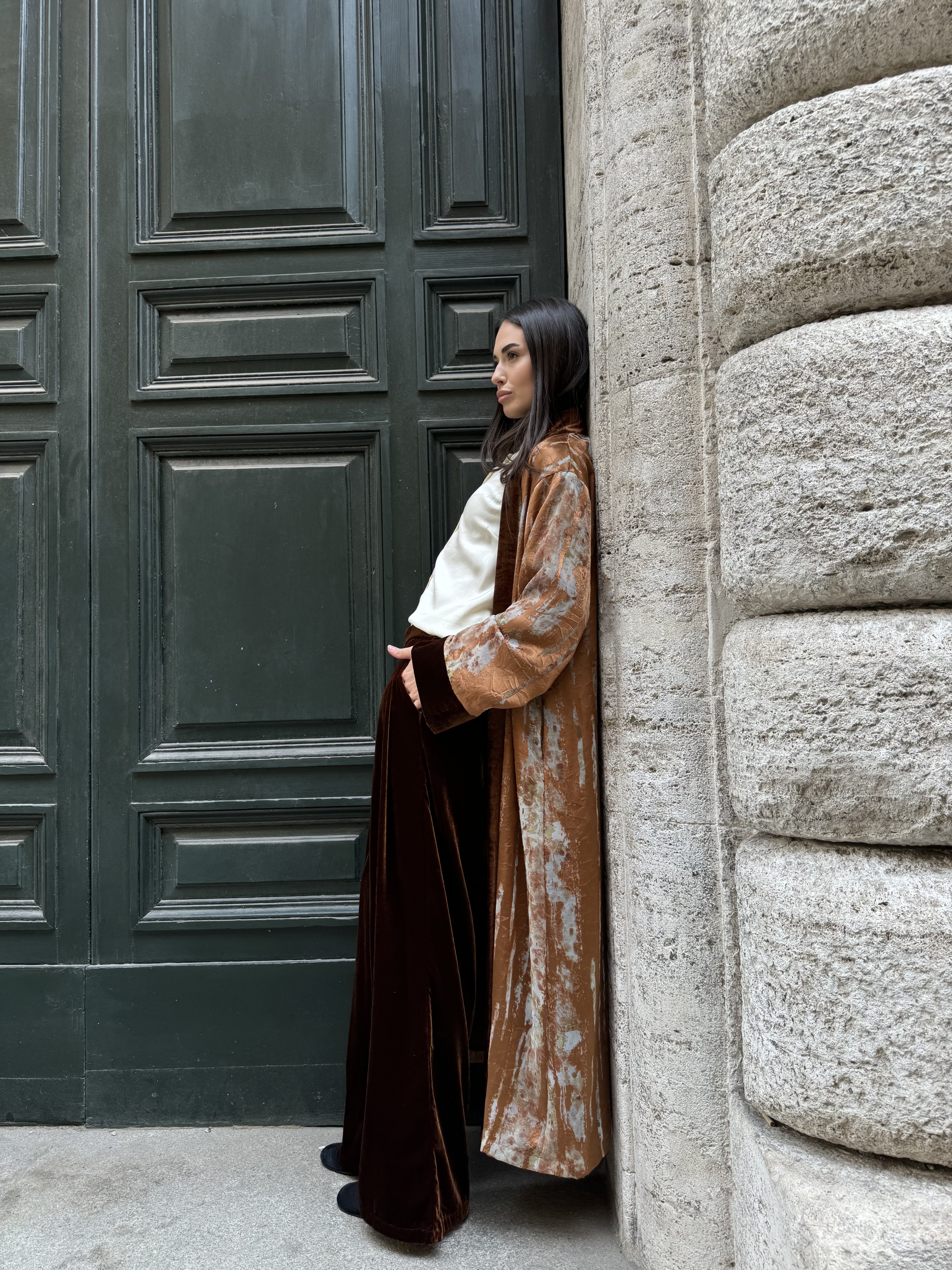 WU-SIDE - kimono jacquard bordi velluto - RAME