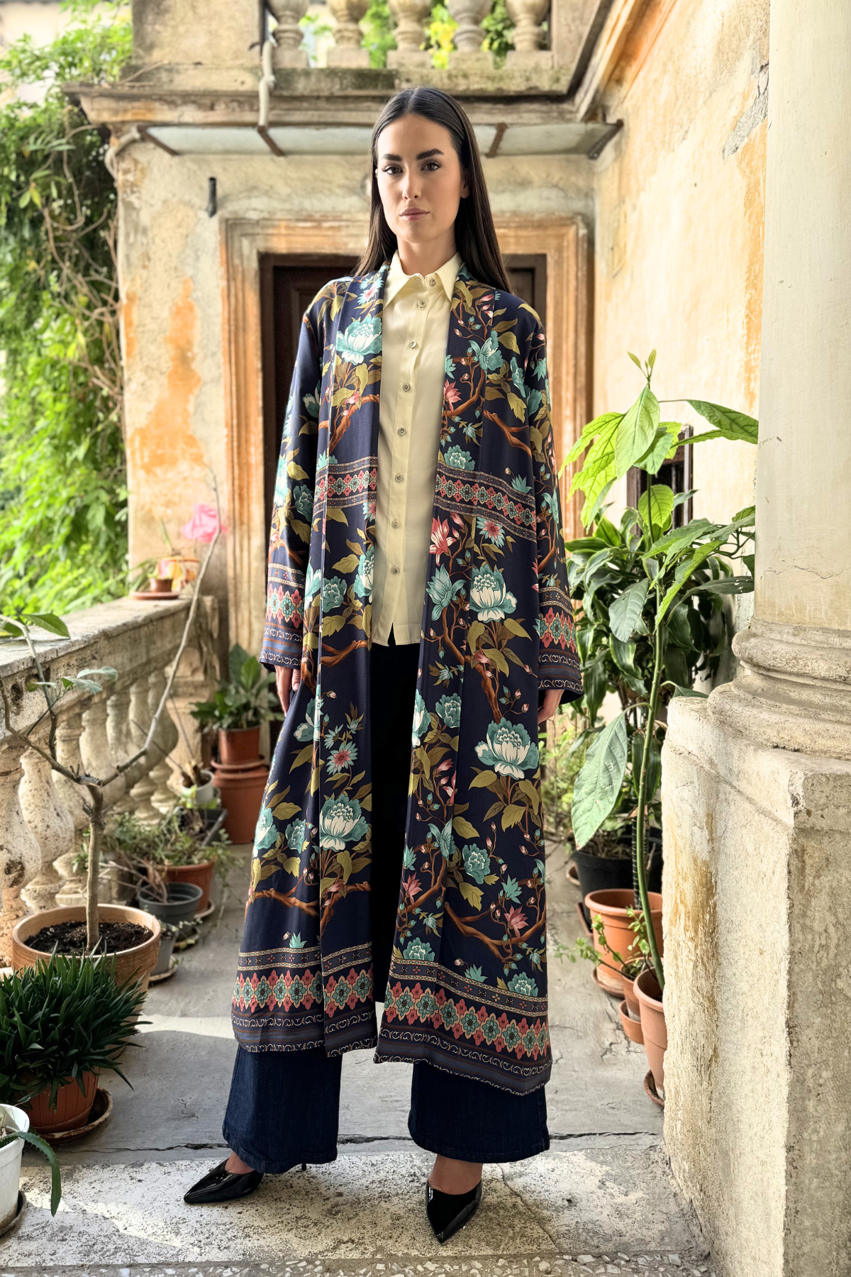 WU-SIDE - kimono lungo fantasia - BLUE