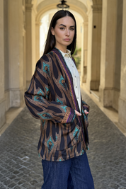 WU-SIDE - giacca kimono fantasia viscosa - NERO