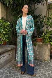 WU-SIDE - kimono extra lungo viscosa - AZZURRO ROSA