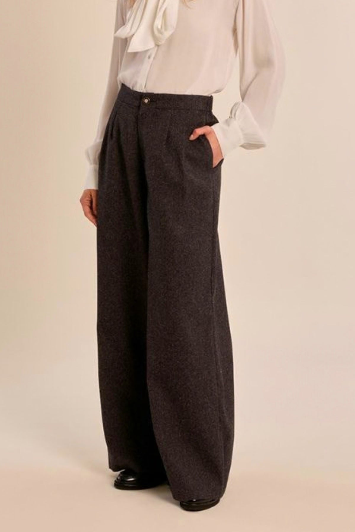 MOLLY BRACKEN - high-waisted pants, wide legs - GREY BLACK