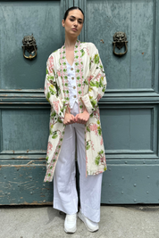 WU-SIDE - kimono fantasia mussola cotone - BURRO VERDE
