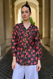 ARTEFILIA - blusa mussola di cotone eva - BLUE FLOWERS