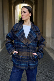 WU-SIDE - cappotto check - MARRONE BLUE