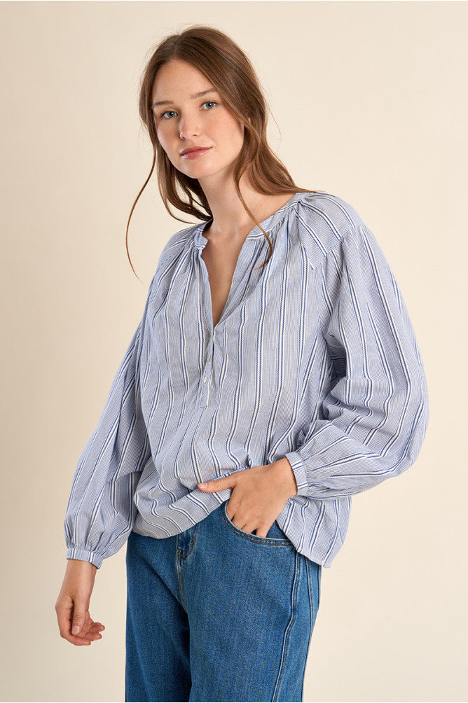 MOLLY BRACKEN - ladies woven blouse cotton - BLUE