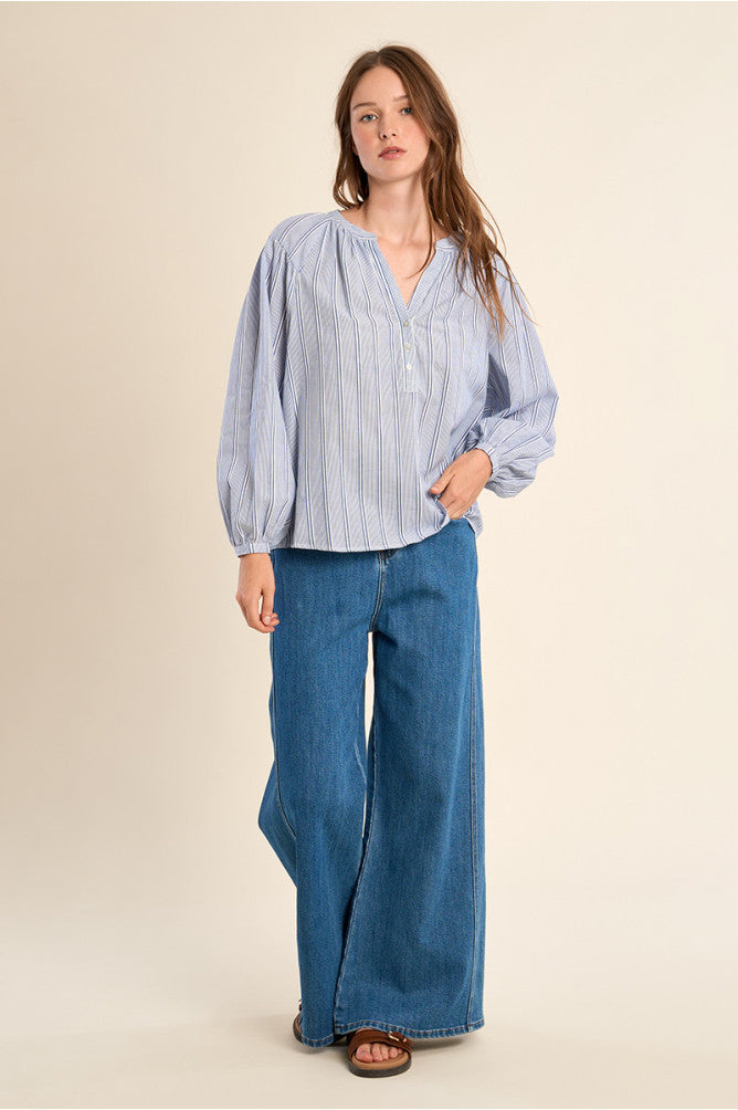 MOLLY BRACKEN - ladies woven blouse cotton - BLUE