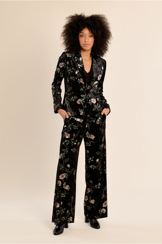 MOLLY BRACKEN - floral velvet blazer - BLACK