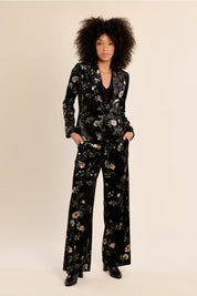 MOLLY BRACKEN - floral velvet blazer - BLACK