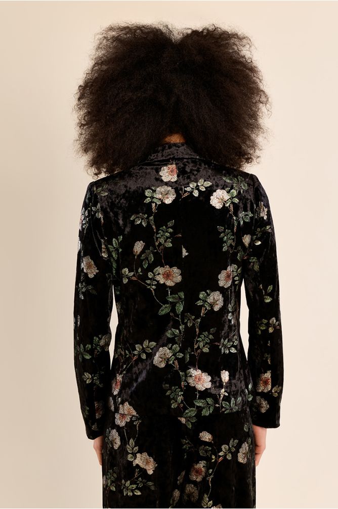 MOLLY BRACKEN - floral velvet blazer - BLACK
