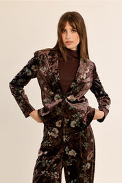 MOLLY BRACKEN - floral velvet blazer - BROWN