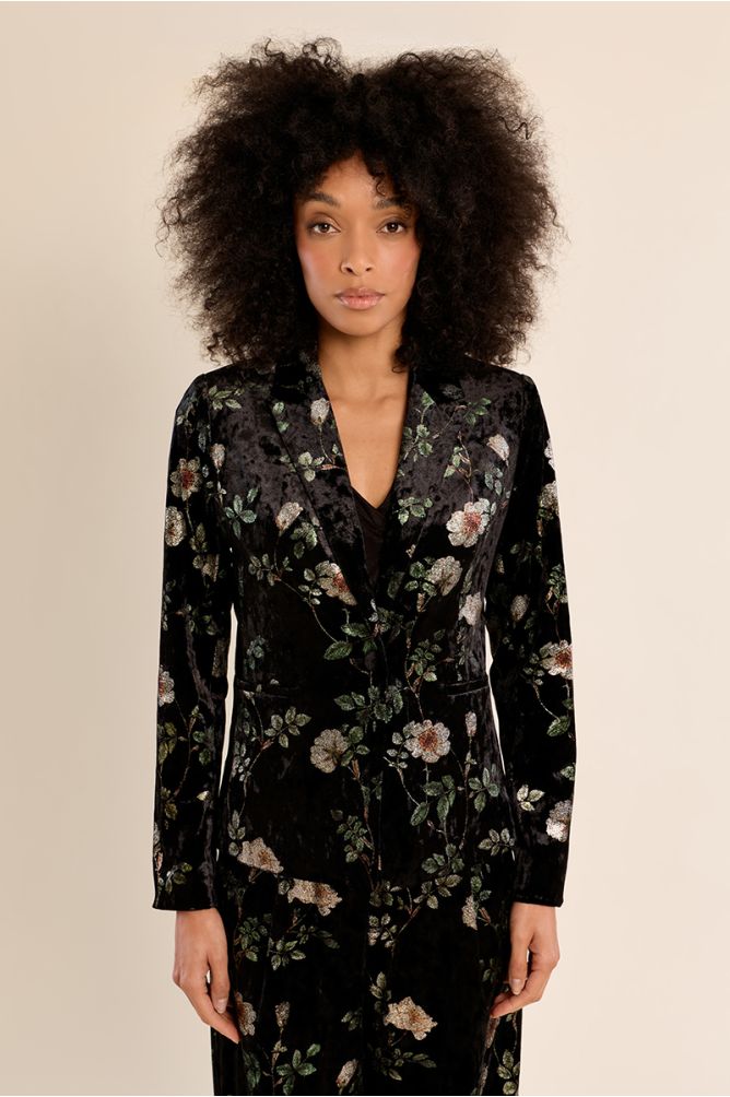 MOLLY BRACKEN - floral velvet blazer - BLACK