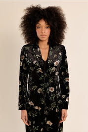 MOLLY BRACKEN - floral velvet blazer - BLACK