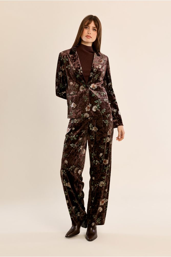 MOLLY BRACKEN - floral velvet blazer - BROWN