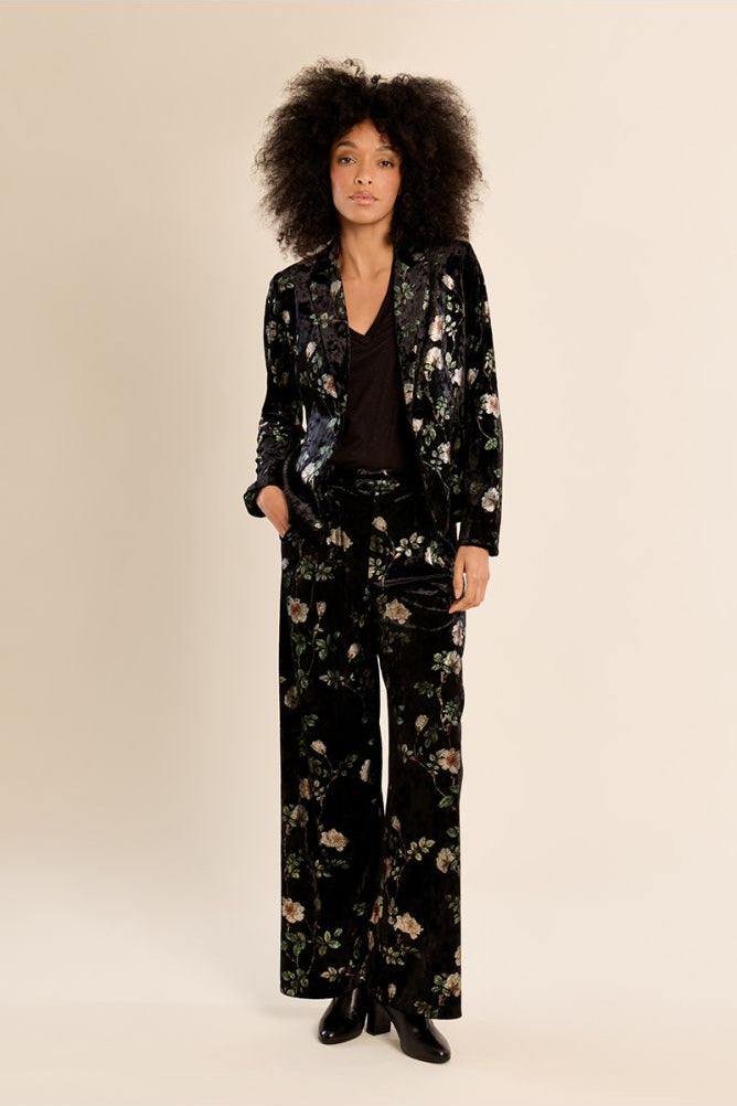MOLLY BRACKEN - floral velvet trousers - BLACK