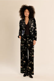 MOLLY BRACKEN - floral velvet trousers - BLACK
