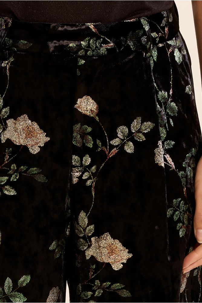 MOLLY BRACKEN - floral velvet trousers - BLACK