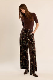 MOLLY BRACKEN - floral velvet trousers - BROWN