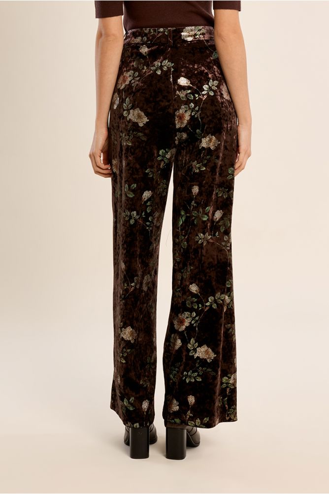 MOLLY BRACKEN - floral velvet trousers - BROWN